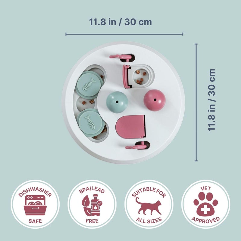 Trixie Cat Activity Flip Board â€“ 4-Module Treat Puzzle Enrichment Toy for Mental Stimulation & Slow Feeding â€“ Interactive Cat Toy for Indoor Cats â€“ Berry/Gray, 9 x 9 x 2.5 in - Image 4